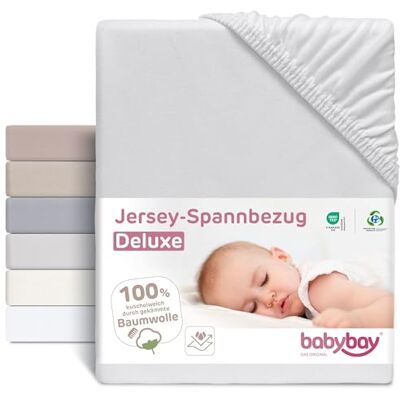 babybay Jersey dra-på-lakan Deluxe med membran lämplig för modell boxvår XXL, delikat grå babybay Jersey dra-på-lakan Deluxe med membran lämplig för modell boxvår XXL, delikat grå