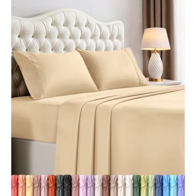Utopia Bedding 4 st mikrofiber sänglakan set (beige, king) Utopia Bedding 4 st mikrofiber sänglakan set (beige, king)