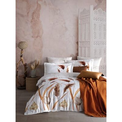 Nuit Des Rêves lyxigt satintäcke set (135 x 200 cm), 100% bomull, 210 trådkvantitet Inkluderar 1 örngott (80 x 80 cm) Kan tvättas i maskin, elegant vit, orange och brun design Nuit Des Rêves lyxigt satintäcke set (135 x 200 cm), 100% bomull, 210 trådkvantitet Inkluderar 1 örngott (80 x 80 cm) Kan tvättas i maskin, elegant vit, orange och brun design