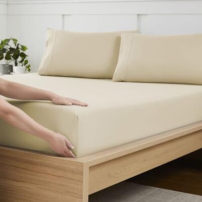 Sweet Home Collection King Size Fitted Sheet Only with Full Elastic & Built in Corner Sheet Straps to Prevent Shifting Soft & Breathable Brushed Microfiber Bottom Sheet, King, Beige/Cream Sweet Home Collection King Size Fitted Sheet Only with Full Elastic & Built in Corner Sheet Straps to Prevent Shifting Soft & Breathable Brushed Microfiber Bottom Sheet, King, Beige/Cream