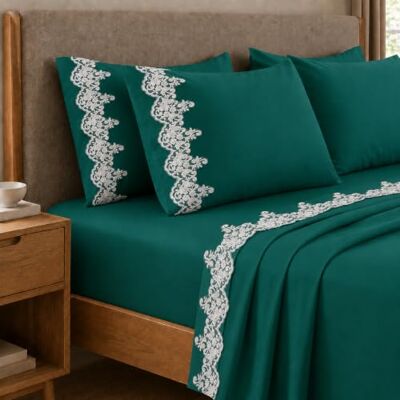 PETTI Artigiani Italiani Lakan Percale Lakan, Dubbellakan med spetsar, Percale Bomull Lakan, Dubbelsäng, Lakan med 100% grön spets Tillverkad i Italien PETTI Artigiani Italiani Lakan Percale Lakan, Dubbellakan med spetsar, Percale Bomull Lakan, Dubbelsäng, Lakan med 100% grön spets Tillverkad i Italien