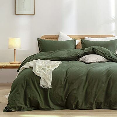 BESTOUCH Påslakanset 100% tvättat bomull linne känns supermjukt bekvämt elegant lätt 3 st hem bäddset olivgrön drottning BESTOUCH Påslakanset 100% tvättat bomull linne känns supermjukt bekvämt elegant lätt 3 st hem bäddset olivgrön drottning