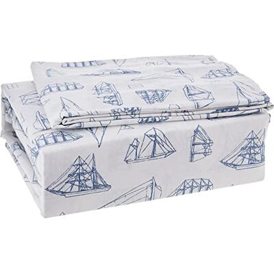 Nautica King size-lakan, bomull percale sängklädesset, krispigt och cool, kustnära heminredning (Whitewood Sail Blue, King) Nautica King size-lakan, bomull percale sängklädesset, krispigt och cool, kustnära heminredning (Whitewood Sail Blue, King)