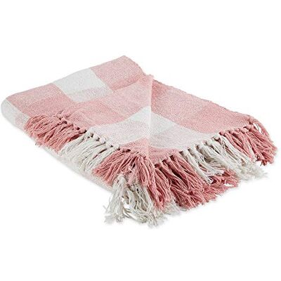 DII CAMZ11470 Rosa & Vit Buffalo Check Vävd överkast, 127 x 152 cm med 7,6 cm lugg, DII CAMZ11470 Rosa & Vit Buffalo Check Vävd överkast, 127 x 152 cm med 7,6 cm lugg,