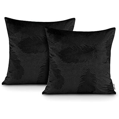 AmeliaHome 2 örngott 45 x 45 cm dekorativa örngott dragkedja mönstrat sammet utseende påfågel fjäder mönster påfågel svart AmeliaHome 2 örngott 45 x 45 cm dekorativa örngott dragkedja mönstrat sammet utseende påfågel fjäder mönster påfågel svart