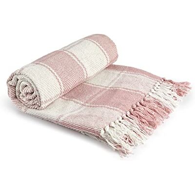 Emma Barclay Frisco – återvunnen bomull traditionell rutig stol soffa set överkast över filt i rosa – 50 x 60 (127 x 152 cm) Emma Barclay Frisco – återvunnen bomull traditionell rutig stol soffa set överkast över filt i rosa – 50 x 60 (127 x 152 cm)
