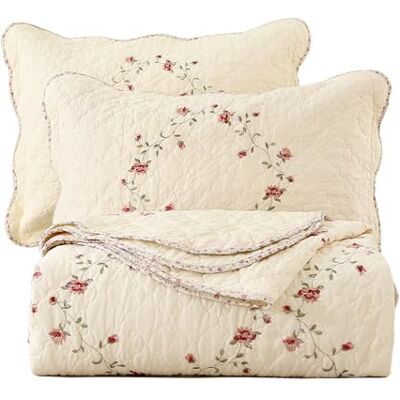 vctops 3-delat elegant blommigt broderat påslakanset i 100% bomull, vändbart lapptäcke, 1 täcke och 2 örngott, full/drottning, blomma vctops 3-delat elegant blommigt broderat påslakanset i 100% bomull, vändbart lapptäcke, 1 täcke och 2 örngott, full/drottning, blomma
