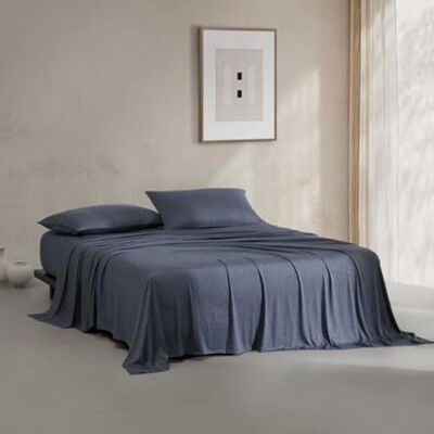 Calvin – queen size lakanset i naturligt mjuk bomullsblandning melange jersey sängkläder – lakan med matchande örngott och dra-på-lakan (modern bomull mörkblå) Calvin – queen size lakanset i naturligt mjuk bomullsblandning melange jersey sängkläder – lakan med matchande örngott och dra-på-lakan (modern bomull mörkblå)