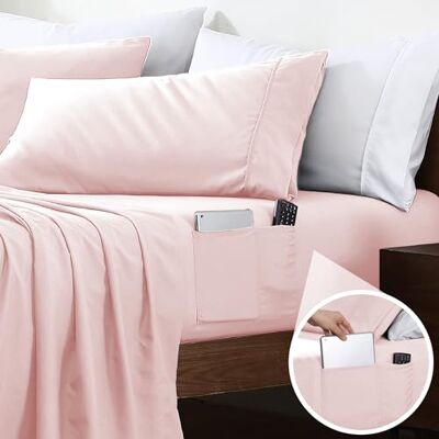 Swift Home Smarta lakan, ultramjukt borstad mikrofiber 3-delat lakanset med sidoförvaringsfickor – rouge, dubbel XL Swift Home Smarta lakan, ultramjukt borstad mikrofiber 3-delat lakanset med sidoförvaringsfickor – rouge, dubbel XL
