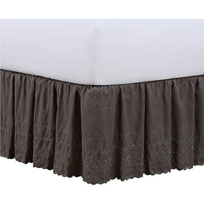Fresh Ideas Sängkappa med öljetter, dammvolang, broderade detaljer, klassisk 35,5 cm fallängd, samlad styling, queen size, grå Fresh Ideas Sängkappa med öljetter, dammvolang, broderade detaljer, klassisk 35,5 cm fallängd, samlad styling, queen size, grå