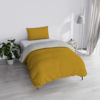 Italian Bed Linen Italienska sängkläder påslakanset "naturlig dubbelsidig enfärgad väska lakan och örngott, senapsfärg/ljusgrå, liten dubbel Italian Bed Linen Italienska sängkläder påslakanset "naturlig dubbelsidig enfärgad väska lakan och örngott, senapsfärg/ljusgrå, liten dubbel