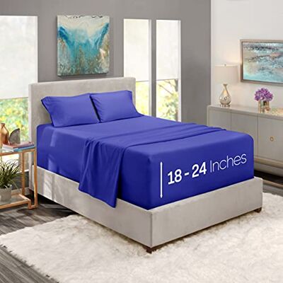 Nestl sängkläder, djup ficka, lakan i King size, set med 4 delar, blå (Royal Blue) Nestl sängkläder, djup ficka, lakan i King size, set med 4 delar, blå (Royal Blue)