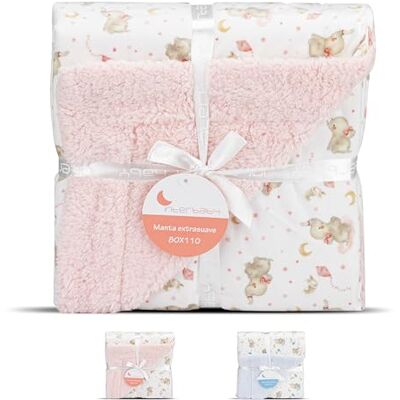 Interbaby Elefant filt med babyfleece i rosa Interbaby Elefant filt med babyfleece i rosa