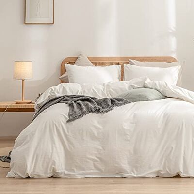 BESTOUCH Påslakanset i 100% tvättat bomullslinne, känns supermjukt, bekvämt, elegant och lätt, 2-delat bäddset för hemmet, enfärgad benvit nyans, Twin/Twin XL size BESTOUCH Påslakanset i 100% tvättat bomullslinne, känns supermjukt, bekvämt, elegant och lätt, 2-delat bäddset för hemmet, enfärgad benvit nyans, Twin/Twin XL size