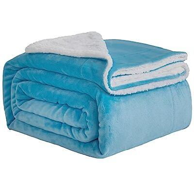 Good Nite vändbar sherpa fleecefilt av polyester, mjuk och varm, för hem och resor (blå, för super king size-säng), 230 x 270 cm Good Nite vändbar sherpa fleecefilt av polyester, mjuk och varm, för hem och resor (blå, för super king size-säng), 230 x 270 cm