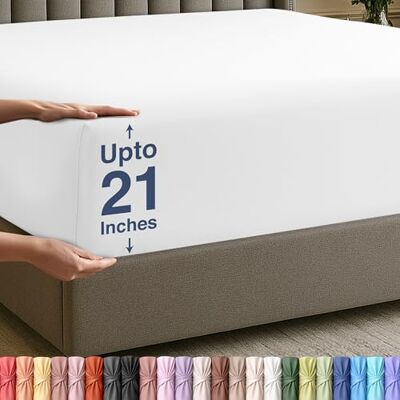 Utopia Bedding Queen Deep Pocket dra-på-lakan – extra djup ficka – passar upp till 51 cm madrass – hotelllyx – mjukt, andningsbart och bekvämt – krympnings- och blekningsbeständig – enkel skötsel Utopia Bedding Queen Deep Pocket dra-på-lakan – extra djup ficka – passar upp till 51 cm madrass – hotelllyx – mjukt, andningsbart och bekvämt – krympnings- och blekningsbeständig – enkel skötsel