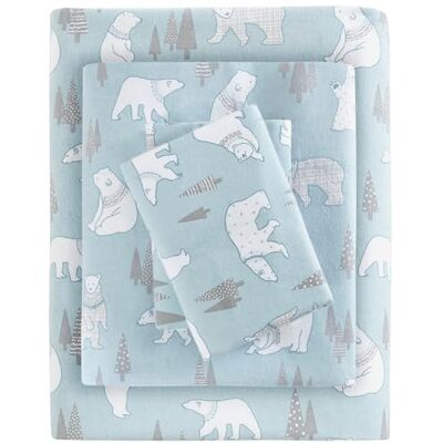 SLEEP PHILOSOPHY True North by Cozy Flannel Warm 100% Cotton Sheet Novelty Print Animals Stars Cute Ultra Soft Cold Weather Bedding Set, Queen, Blue Polar Bears 4 Piece SLEEP PHILOSOPHY True North by Cozy Flannel Warm 100% Cotton Sheet Novelty Print Animals Stars Cute Ultra Soft Cold Weather Bedding Set, Queen, Blue Polar Bears 4 Piece