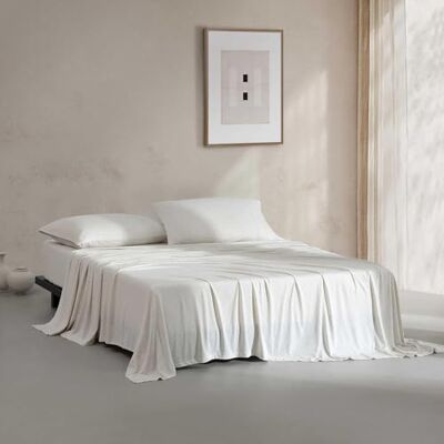 Calvin Queen Size Sheets Set, Crisp & Tailored Sheets with a Naturally Soft Cotton Blend Lightweight Feel Bed Sheets with Matching Pillowcases & Fitted Sheet (Modern Cotton Ivory/Grey) Calvin Queen Size Sheets Set, Crisp & Tailored Sheets with a Naturally Soft Cotton Blend Lightweight Feel Bed Sheets with Matching Pillowcases & Fitted Sheet (Modern Cotton Ivory/Grey)