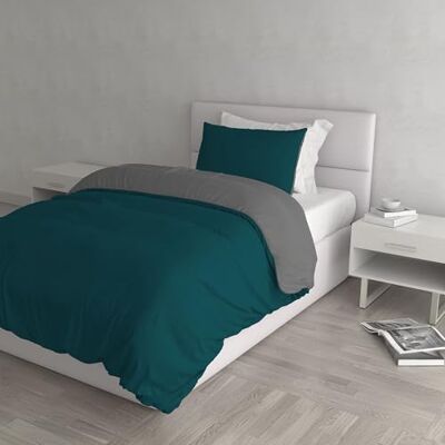 Italian Bed Linen Påslakanset i 100% naturlig bomull, tillverkad i Italien Set med påslakan Täckeöverdrag 150 x 200 cm med dubbel patell och örngott, enkel, petroleumgrön/mörkgrå Italian Bed Linen Påslakanset i 100% naturlig bomull, tillverkad i Italien Set med påslakan Täckeöverdrag 150 x 200 cm med dubbel patell och örngott, enkel, petroleumgrön/mörkgrå