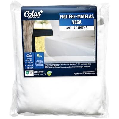 COLAS NORMAND Vega Fleece absorberande madrasskydd 160 x 200 cm – återvunnen bomull och återvunnen polyester – Greensfère anti-kvalster och antibakteriell – mjuk och slitstark – mössa 27 cm COLAS NORMAND Vega Fleece absorberande madrasskydd 160 x 200 cm – återvunnen bomull och återvunnen polyester – Greensfère anti-kvalster och antibakteriell – mjuk och slitstark – mössa 27 cm