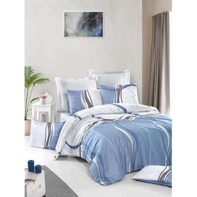 Nuit Des Rêves Luxurious Satin Single XL täcke täckset, 155 x 200 cm, 100% bomull, 210 trådantal: maskintvättbar tvättbar, vit/blå/brun, elegant design Nuit Des Rêves Luxurious Satin Single XL täcke täckset, 155 x 200 cm, 100% bomull, 210 trådantal: maskintvättbar tvättbar, vit/blå/brun, elegant design