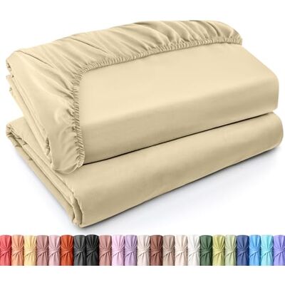Utopia Bedding Dra-på-lakan i twin size, 2-pack underlakan, djupa fickor, mjuk borstad mikrofiber, krympnings- och blekningsbeständigt, enkel skötsel, beige Utopia Bedding Dra-på-lakan i twin size, 2-pack underlakan, djupa fickor, mjuk borstad mikrofiber, krympnings- och blekningsbeständigt, enkel skötsel, beige