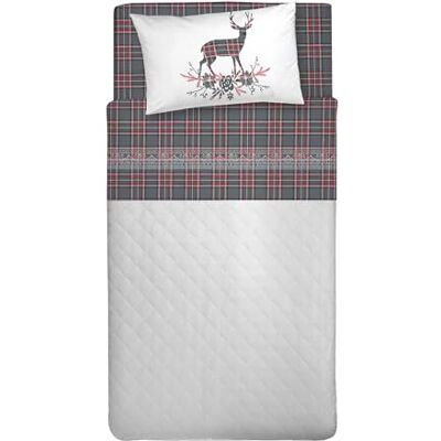 PENSIERI DELICATI Set med 1 mellanstor säng 100% bomull, set med lakan 1 mellanstor säng 120 x 200 med underlakan, ovanför och 1 örngott, Made in Italy, Tartan Hjort Antracit PENSIERI DELICATI Set med 1 mellanstor säng 100% bomull, set med lakan 1 mellanstor säng 120 x 200 med underlakan, ovanför och 1 örngott, Made in Italy, Tartan Hjort Antracit