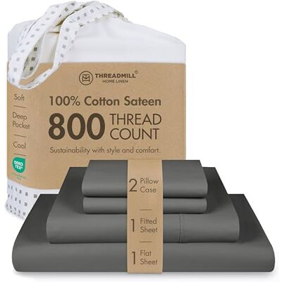 Threadmill Home Linen King sheets 800 trådtäthet satin väv, 100% naturlig bomull 4 delar solida sängkläder set, extra lång stapelbomull, bekväma Earl Grey lakan med elastisk djup ficka Threadmill Home Linen King sheets 800 trådtäthet satin väv, 100% naturlig bomull 4 delar solida sängkläder set, extra lång stapelbomull, bekväma Earl Grey lakan med elastisk djup ficka