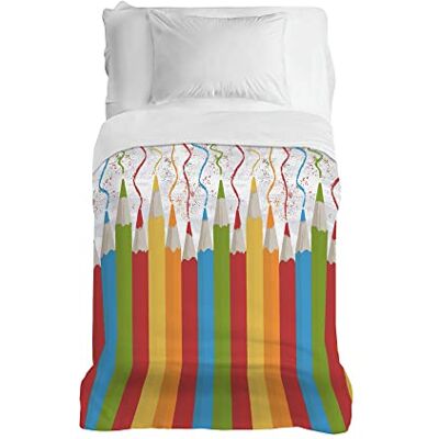 PENSIERI DELICATI Överkast 220 x 280 cm, 100% bomull pique-presenning, perfekt som dekorduk, filt spara 1 fyrkantig säng, mönster blyertspennor flerfärgad, 100% tillverkad i Italien PENSIERI DELICATI Överkast 220 x 280 cm, 100% bomull pique-presenning, perfekt som dekorduk, filt spara 1 fyrkantig säng, mönster blyertspennor flerfärgad, 100% tillverkad i Italien