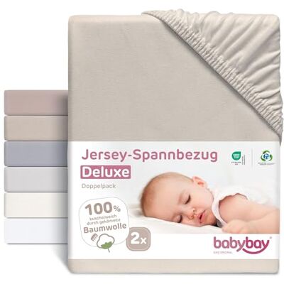 babybay Jersey dra-på-lakan Deluxe dubbelpack lämplig för modell original, beige, 81 x 42 cm (dubbelpack) babybay Jersey dra-på-lakan Deluxe dubbelpack lämplig för modell original, beige, 81 x 42 cm (dubbelpack)