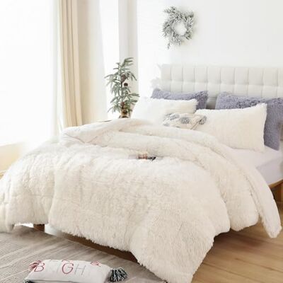 Smoofy Shaggy täckeset, fluffigt täckeset drottning/helt, 3-delat täcke, ultramjukt plysch och sammet flanelltyg, beige, 1 täcke (fyllt) och 2 örngott (inget fyllt) Smoofy Shaggy täckeset, fluffigt täckeset drottning/helt, 3-delat täcke, ultramjukt plysch och sammet flanelltyg, beige, 1 täcke (fyllt) och 2 örngott (inget fyllt)