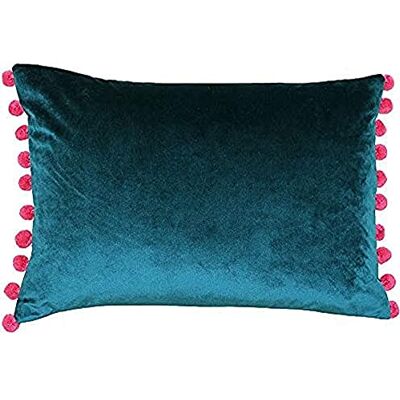 Paoletti Riva Fiesta rektangulär fjäderfylld kudde blå rosa pompom kanter – falskt sammetstyg – diskret dragkedja – 100 fodral (14 tum x 20 tum), polyester, blågrön/bär, 35 x 50 cm Paoletti Riva Fiesta rektangulär fjäderfylld kudde blå rosa pompom kanter – falskt sammetstyg – diskret dragkedja – 100 fodral (14 tum x 20 tum), polyester, blågrön/bär, 35 x 50 cm