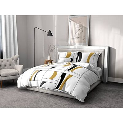 HOME LINGE PASSION Home Passion linne påslakan 3 delar 100% bomull 57 trådar 2 personer 240 x 260 cm svart senap Atoll HOME LINGE PASSION Home Passion linne påslakan 3 delar 100% bomull 57 trådar 2 personer 240 x 260 cm svart senap Atoll
