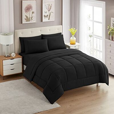 Sweet Home Collection Soft Down alternativ filt och lyxiga mikrofiberlakan, polyester, svart, dubbel Sweet Home Collection Soft Down alternativ filt och lyxiga mikrofiberlakan, polyester, svart, dubbel
