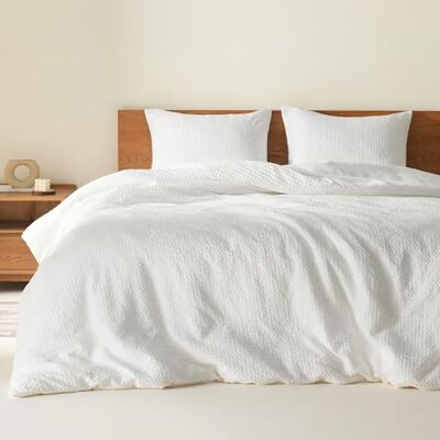 Comfort Spaces vit queen täcke set – 3 delar andningsbara vävda våffelstickade täckeset, modernt bondgård boho täcke och örngott, alla årstider mikrofiber queen bed set, full/drottning Comfort Spaces vit queen täcke set – 3 delar andningsbara vävda våffelstickade täckeset, modernt bondgård boho täcke och örngott, alla årstider mikrofiber queen bed set, full/drottning