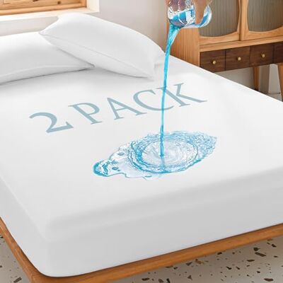 UNILIBRA 2-pack queen size 100% vattentätt madrasskydd, andningsbart, ljudlöst madrassöverdrag, 15 cm – 63 cm anpassat djup ficka madrassskydd – vinylfri UNILIBRA 2-pack queen size 100% vattentätt madrasskydd, andningsbart, ljudlöst madrassöverdrag, 15 cm – 63 cm anpassat djup ficka madrassskydd – vinylfri