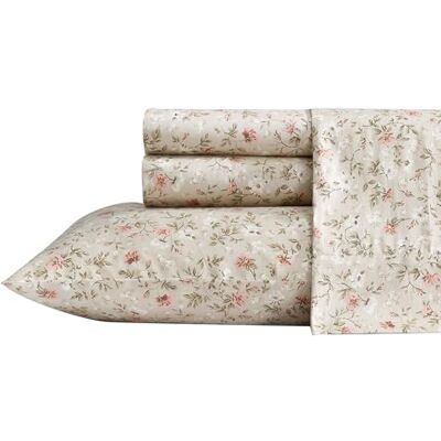 Laura Ashley Queen lakan, mjuk satin bomull bäddset, elegant, slät och andningsbar heminredning (Bonnie Beige, drottning) Laura Ashley Queen lakan, mjuk satin bomull bäddset, elegant, slät och andningsbar heminredning (Bonnie Beige, drottning)