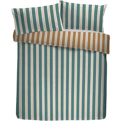 Appletree Heritage påslakanset, 100% bomull, king size 230 x 220 cm, grönblå, randigt mönster med volangörngott, 68 plektrum Appletree Heritage påslakanset, 100% bomull, king size 230 x 220 cm, grönblå, randigt mönster med volangörngott, 68 plektrum
