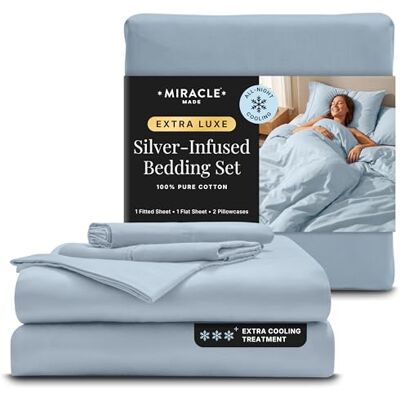 Miracle Made ® Newly Improved Extra Luxe Cool IT™ True Grip ® Fitted Bed Sheets –Sage Green,King– 4 Piece Silver Infused, 300-Thread-Count Fabric (Sky Blue, Queen) Miracle Made ® Newly Improved Extra Luxe Cool IT™ True Grip ® Fitted Bed Sheets –Sage Green,King– 4 Piece Silver Infused, 300-Thread-Count Fabric (Sky Blue, Queen)