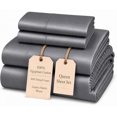 CHATEAU HOME COLLECTION Queen lakanset för dubbelsäng säng, egyptisk bomullslakan dubbelsäng med sängkläder och örngott. 800 TC Queen sängkläder hotelllakan med djup ficka queen lakan (passar upp till 45 cm) träkol CHATEAU HOME COLLECTION Queen lakanset för dubbelsäng säng, egyptisk bomullslakan dubbelsäng med sängkläder och örngott. 800 TC Queen sängkläder hotelllakan med djup ficka queen lakan (passar upp till 45 cm) träkol