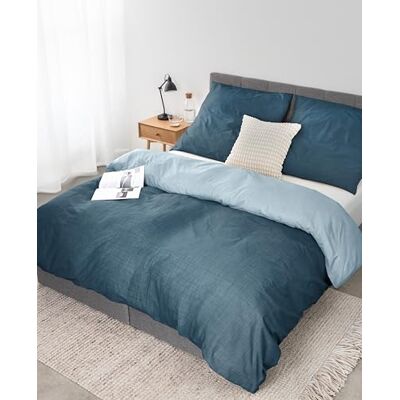 lionto dibea Renforcé vändbara sängkläder av 100% bomull, 135 x 200 cm, örngott 80 x 80 cm, 2-delade sängkläder för alla årstider, lättskötta och formstabila, inkl. Oeko-TEX certifikat, blå lionto dibea Renforcé vändbara sängkläder av 100% bomull, 135 x 200 cm, örngott 80 x 80 cm, 2-delade sängkläder för alla årstider, lättskötta och formstabila, inkl. Oeko-TEX certifikat, blå