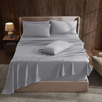 Hearth & Harbor extra djup ficka king size lakanset – passar madrass 45 cm djup – extra djupa fickark – 6 delar king size-lakan – kungslakan djup ficka – grå Hearth & Harbor extra djup ficka king size lakanset – passar madrass 45 cm djup – extra djupa fickark – 6 delar king size-lakan – kungslakan djup ficka – grå