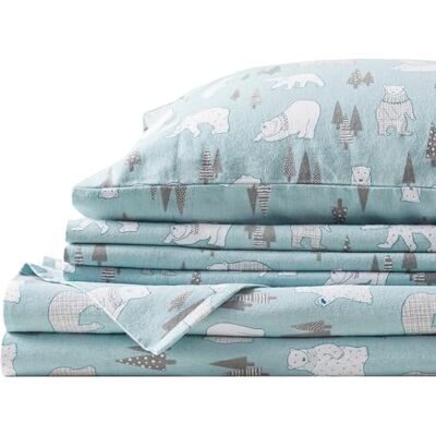 Comfort Spaces Bomullsflanell andas varma, djupa lakan med örngott sängkläder, drottning, blå isbjörnar 4 delar Comfort Spaces Bomullsflanell andas varma, djupa lakan med örngott sängkläder, drottning, blå isbjörnar 4 delar