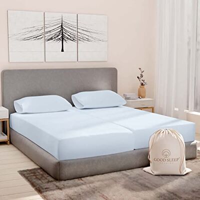 Good Sleep Bedding Lakanset för delad king size-sängkläder, av bomull, trådnummer 1 000, tillverkade av 100% egyptisk bomull, satin-lakan, 2 dra-på-lakan, med 40,6 cm djupa fickor, 5 delar, ljusblå Good Sleep Bedding Lakanset för delad king size-sängkläder, av bomull, trådnummer 1 000, tillverkade av 100% egyptisk bomull, satin-lakan, 2 dra-på-lakan, med 40,6 cm djupa fickor, 5 delar, ljusblå