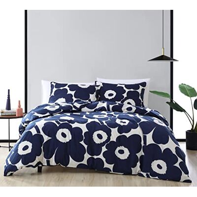 Marimekko 100% bomull mjukt och andningsbart täcke, sängkläder för alla årstider, förtvättad för extra mjukhet, indigo, kung Marimekko 100% bomull mjukt och andningsbart täcke, sängkläder för alla årstider, förtvättad för extra mjukhet, indigo, kung