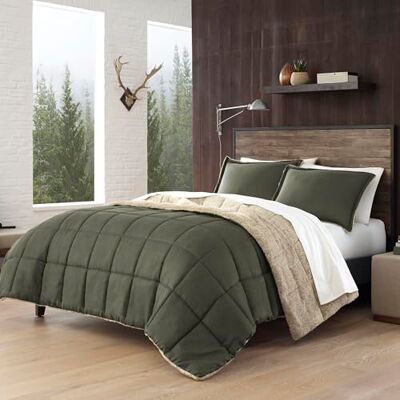 Eddie Bauer Queen Comforter Set, Reversible Sherpa Bedding with Matching Shams, Cozy & Warm Home Decor (Sherwood Green, Queen) Eddie Bauer Queen Comforter Set, Reversible Sherpa Bedding with Matching Shams, Cozy & Warm Home Decor (Sherwood Green, Queen)