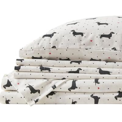 Comfort Spaces Bomullsflanell andningsbar varm djup ficka lakan med örngott sängkläder, dubbel XL, svart hund 3 delar Comfort Spaces Bomullsflanell andningsbar varm djup ficka lakan med örngott sängkläder, dubbel XL, svart hund 3 delar
