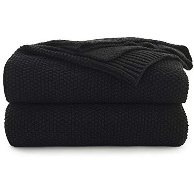 Longhui bedding Svart bomull stickad filt för soffa stol säng hem dekorativ kabel stickade filtar, 127 x 152 cm gåva en tvättpåse Longhui bedding Svart bomull stickad filt för soffa stol säng hem dekorativ kabel stickade filtar, 127 x 152 cm gåva en tvättpåse