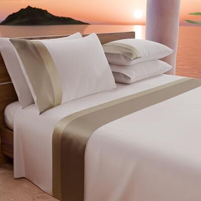 PETTI Artigiani Italiani Set med sängkläder för dubbelsäng med dubbelfläns i satin 4 delar, 180 x 200 lakan i bomull percale – lakan med hörn, överlakan och 2 örngott, brungrå PETTI Artigiani Italiani Set med sängkläder för dubbelsäng med dubbelfläns i satin 4 delar, 180 x 200 lakan i bomull percale – lakan med hörn, överlakan och 2 örngott, brungrå
