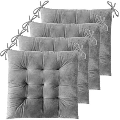 ELFJOY Set med 4 massiva fyrkantiga 40 cm x 40 cm tuftade stolsdynor inomhus sittkuddar kuddar med slipsar (grå) ELFJOY Set med 4 massiva fyrkantiga 40 cm x 40 cm tuftade stolsdynor inomhus sittkuddar kuddar med slipsar (grå)